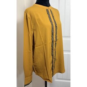 Tulip B Womens XL Mustard Ruffle Blouse Boho Cottagecore Prairie Academia Fall